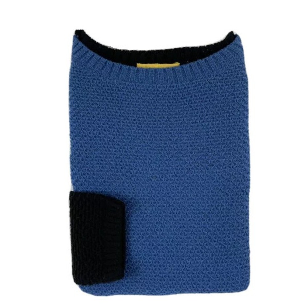ST JOHN Blue Black Oversized Wool Blend Knit Sweater Womens Small Pullover